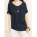 Solid Pocket Roll Short Sleeve Round Neck Casual Blouse Solid Pocket Roll Short Sleeve Round Neck Casual Blouse