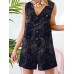 Plants Print Pocket Button Front Sleeveless V neck Romper Plants Print Pocket Button Front Sleeveless V neck Romper