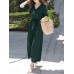 Solid Belt Pocket Button Ruffle Sleeve V neck Jumpsuit Solid Belt Pocket Button Ruffle Sleeve V neck Jumpsuit