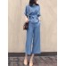 Solid Belt Pocket Rolled Sleeve Wide Leg Two Pieces Suit Solid Belt Pocket Rolled Sleeve Wide Leg Two Pieces Suit