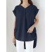 Solid Ruched Short Sleeve V Neck Casual Blouse Solid Ruched Short Sleeve V Neck Casual Blouse