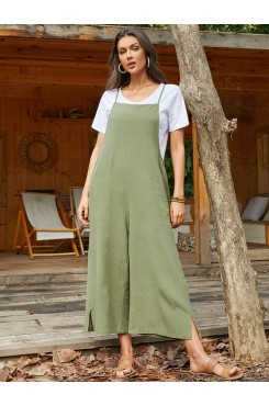 Pocket Solid Loose Fit Brief Summer Jumpsuit