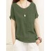 Solid Pocket Roll Short Sleeve Round Neck Casual Blouse Solid Pocket Roll Short Sleeve Round Neck Casual Blouse
