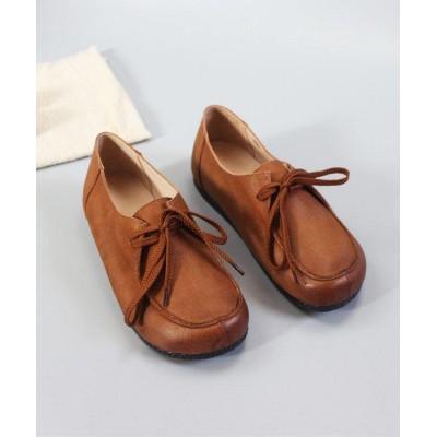 Soft Flat Shoes Brown Cowhide Leather Loafers For Women Soft Flat Shoes Brown Cowhide Leather Loafers For Women