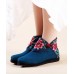 Boutique Buckle Strap Embroideried Comfy Ankle Boots Blue Cotton Fabric Boutique Buckle Strap Embroideried Comfy Ankle Boots Blue Cotton Fabric