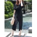 Solid Belt Pocket Button Ruffle Sleeve V neck Jumpsuit Solid Belt Pocket Button Ruffle Sleeve V neck Jumpsuit
