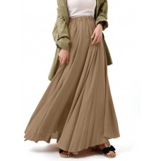 Casual Solid Color High Waist Pleated Irregular Hem Holiday Swing Maxi Skirts
