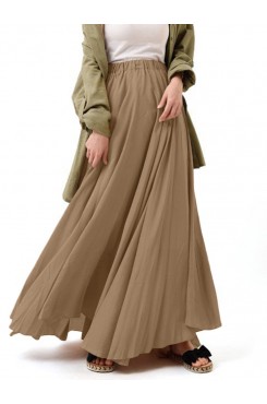 Casual Solid Color High Waist Pleated Irregular Hem Holiday Swing Maxi Skirts