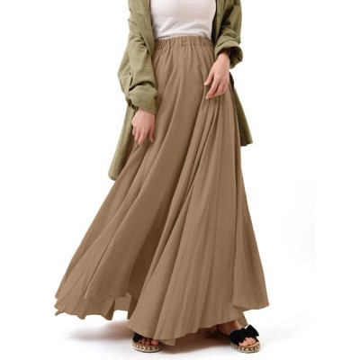 Casual Solid Color High Waist Pleated Irregular Hem Holiday Swing Maxi Skirts