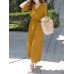 Solid Belt Pocket Button Ruffle Sleeve V neck Jumpsuit Solid Belt Pocket Button Ruffle Sleeve V neck Jumpsuit