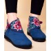 Boutique Buckle Strap Embroideried Comfy Ankle Boots Blue Cotton Fabric Boutique Buckle Strap Embroideried Comfy Ankle Boots Blue Cotton Fabric