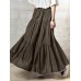 Solid Color Big Swing Elastic Waist Pleated Casual Long Skirt For Women Solid Color Big Swing Elastic Waist Pleated Casual Long Skirt For Women