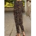 Leopard Print Pocket Tie Long Sleeve Elastic Waist Two Pieces Set Leopard Print Pocket Tie Long Sleeve Elastic Waist Two Pieces Set