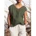 Solid Pocket Slit V neck Short Sleeve Casual Blouse Solid Pocket Slit V neck Short Sleeve Casual Blouse
