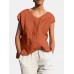 Solid Pocket Slit V neck Short Sleeve Casual Blouse Solid Pocket Slit V neck Short Sleeve Casual Blouse