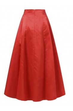 Women Party Collect Waist Solid Pleats A  Line Back Zipper Skirt With Side Pockets