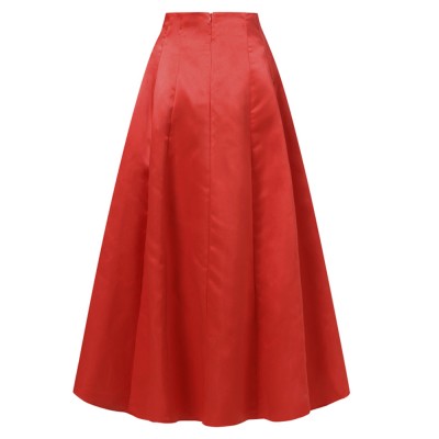 Women Party Collect Waist Solid Pleats A  Line Back Zipper Skirt With Side Pockets