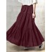 Solid Color Big Swing Elastic Waist Pleated Casual Long Skirt For Women Solid Color Big Swing Elastic Waist Pleated Casual Long Skirt For Women