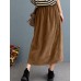 Women Corduroy Solid Elastic Waist Leisure Skirt With Side Pockets Women Corduroy Solid Elastic Waist Leisure Skirt With Side Pockets