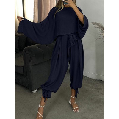 Round Neck Long Sleeve Button Pocket Solid Suit Round Neck Long Sleeve Button Pocket Solid Suit