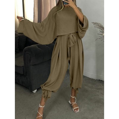 Round Neck Long Sleeve Button Pocket Solid Suit Round Neck Long Sleeve Button Pocket Solid Suit