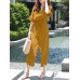 Solid Belt Pocket Button Ruffle Sleeve V neck Jumpsuit Solid Belt Pocket Button Ruffle Sleeve V neck Jumpsuit
