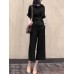 Solid Belt Pocket Rolled Sleeve Wide Leg Two Pieces Suit Solid Belt Pocket Rolled Sleeve Wide Leg Two Pieces Suit