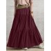 Solid Color Big Swing Elastic Waist Pleated Casual Long Skirt For Women Solid Color Big Swing Elastic Waist Pleated Casual Long Skirt For Women
