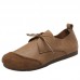 Khaki Genuine Leather Flat Shoes For Women Lace Up Splicing Flat Shoes Khaki Genuine Leather Flat Shoes For Women Lace Up Splicing Flat Shoes