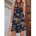 Sleeveless Button Print Flower Pocket Regular Fit Jumpsuit Sleeveless Button Print Flower Pocket Regular Fit Jumpsuit