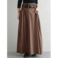 Women Solid Side Pockets Lace  Up Party A  Line Skirt with Back Zipper