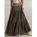Solid Color Big Swing Elastic Waist Pleated Casual Long Skirt For Women Solid Color Big Swing Elastic Waist Pleated Casual Long Skirt For Women