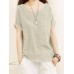 Solid Pocket Roll Short Sleeve Round Neck Casual Blouse Solid Pocket Roll Short Sleeve Round Neck Casual Blouse